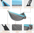 Camping Hammock, Super Lightweight Portable Parachute Hammock with Two Tree Straps Single or Double Nylon Travel Tree Hammocks for Camping Backpacking Hiking