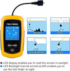 Portable Fish Finder Ice Kayak Fishing Gear Water Depth Finder Handheld Fishfinder with Sonar Transducer and LCD Display