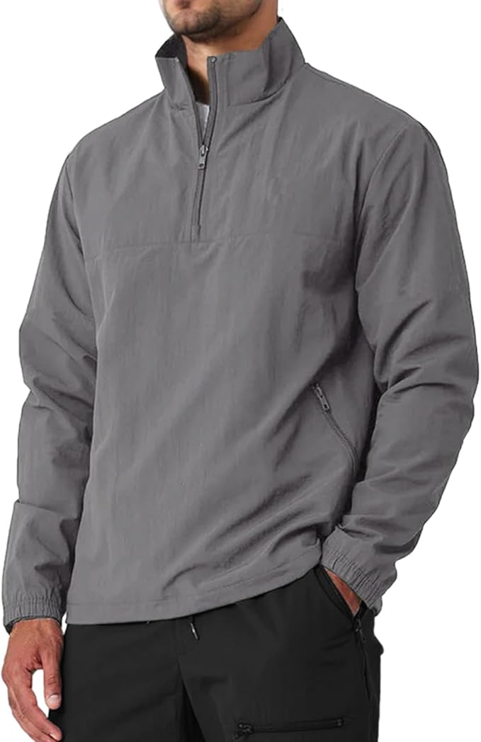Men's Casual Quarter Zip Pullover Golf Windbreakers Athletic Lightweight Jacket Hiking Running Sweatshirt with Pockets