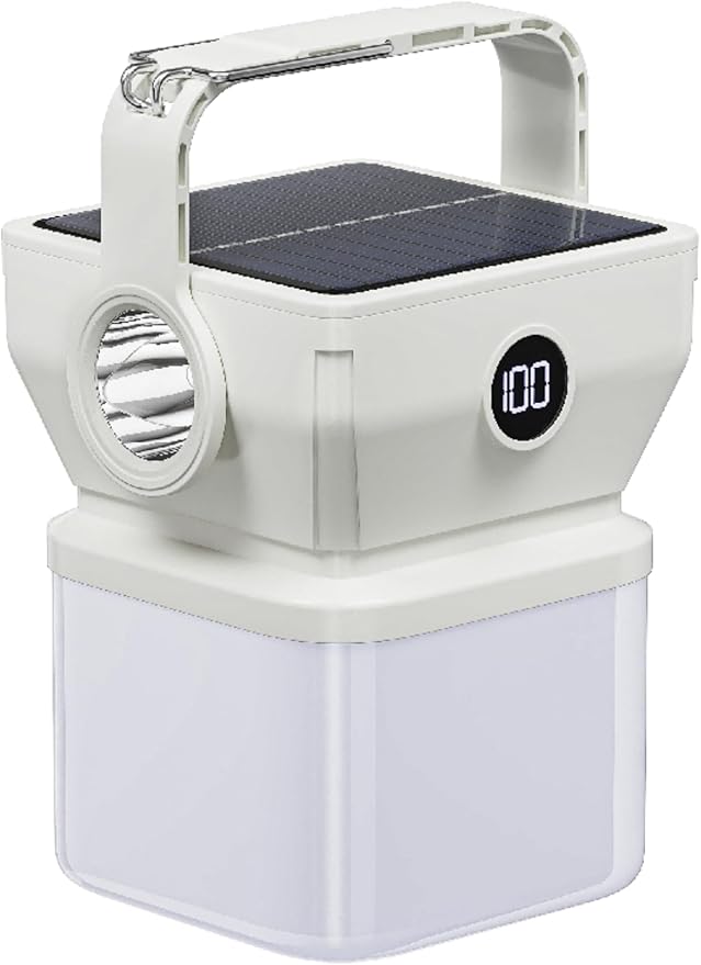 V.C Formark Camping Lantern Solar Powered Portable with Battery% Display, 1000LM Bright, USB-C/Solar Charging, for Outdoor Emergency, Hiking, Power Outage