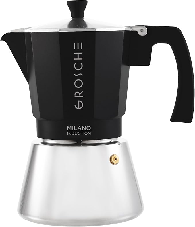 GROSCHE Milano Induction Stovetop Espresso Maker Moka Pot for Greca, Induction, Electric & Gas Stoves, Dishwasher Safe Stovetop Espresso Maker | 9 Espresso Cup, Black