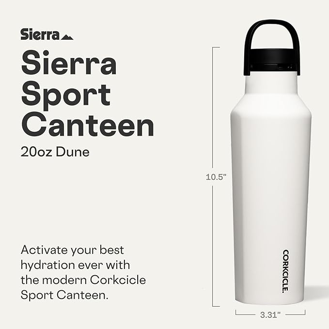 Corkcicle Sport Canteen - Keeps Drinks Cold 25 Hours - Stainless Steel Water Bottle - Triple-Insulated - Spill-Proof - Summer Drinkware Gift - Keeps Drinks Ice Cold - 20 oz - Dune