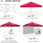 EAGLE PEAK Pop Up Canopy Tent with 1 Sidewall, Easy Setup Event Tent, Outdoor Sun Shade, Wheeled Carry Bag, Stakes and Guy Ropes, Instant Canopy 12x12, Red