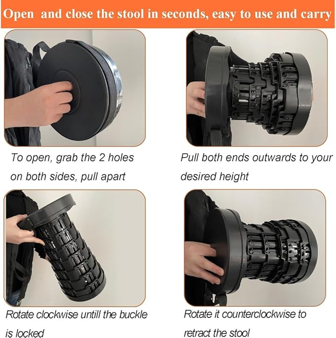 Upgraded Camp Chair,Portable Folding Stool,Folding Camp Chair,Collapsible Stool,Retractable Seat or Foot Rest,Foldable Camping Stool for Outdoor Fishing Hiking Gardening Travel BBQ -Max 400lbs (Black)