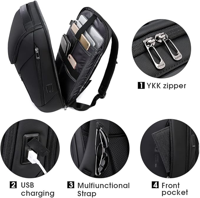 BANGE Business Smart Backpack Waterproof fit 15.6 Inch Laptop Backpack with USB Charging Port,Travel Durable Backpack