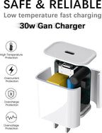 30W iPhone 17 16 15 Chrager Fast Charging for iPhone 17 16 Pro Max 15 Plug iPad USB C, 30 Watts Type-c Gan PPS Wall Chrager Plug Block & Long 10ft USB C to C Cable, 1Pack White