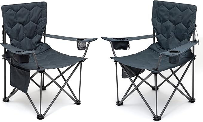 SUNNYFEEL Oversized Folding Camping Chair 2 Pack 500 LBS Heavy Duty Lawn Chairs with Portable Folding with Armrest, Cup Holder, Pocket ＆Bag for Outdoor Camping/Beach/Travel/Picnic/Fishing