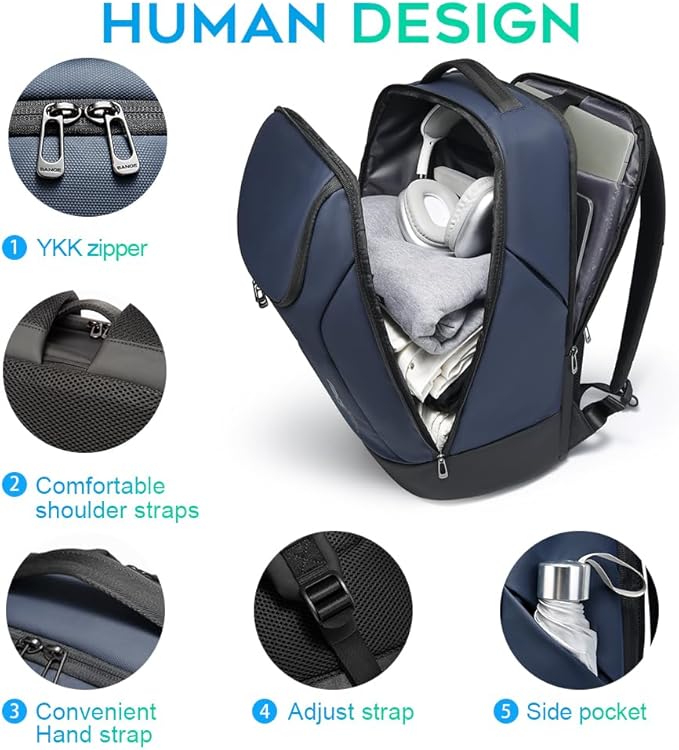FUTURE AESTHETICS Business Smart Backpack Waterproof for women,men,Fight Approved Durable Backpack suitable as overnight and travel backpack (Blue)