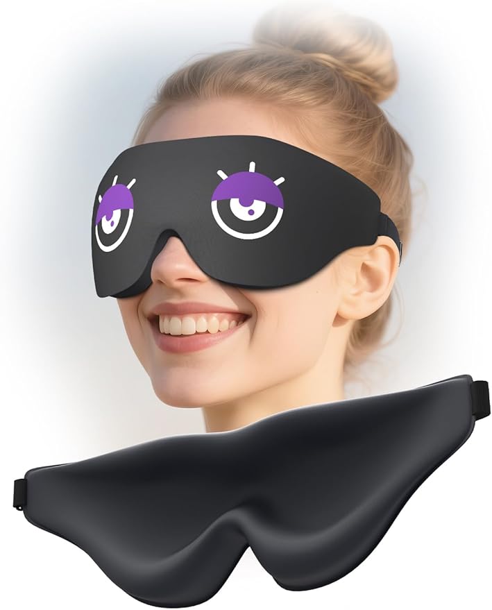 EVA BELLE Sleep Mask Women Men, Comfy Blackout Eye Mask for Deep Sleep, 3D Memory Foam Sleeping Mask, Silk Sleep Eye Cover, Cute Funny Eyeshade Covers, Adjustable Elastic Strap & Soft Breathable