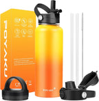 Water Bottle Insulated 32oz 40oz 64oz 128oz Straw Lid Spout Lid & 3 Lids, Leak Proof, Vacuum Insulated,Stainless Steel Water Bottle Wide Mouth for Sports, Gym or Office