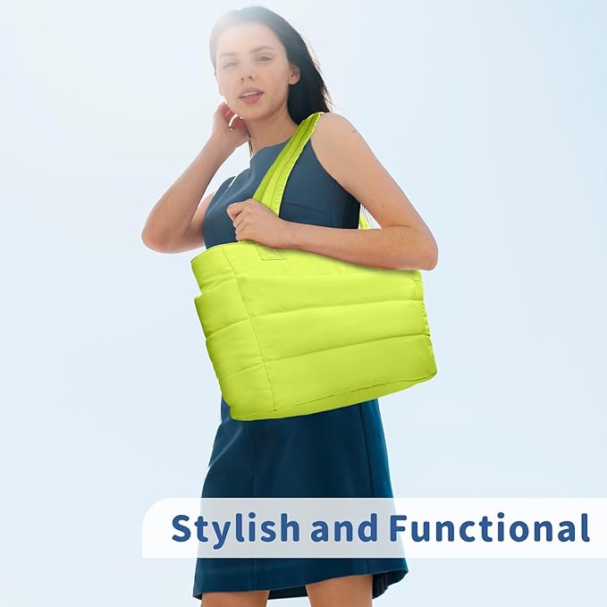 TOPDesign Puffer Tote Bag for Women, Lightweight Puffy Handbag with Compartments, Quilted Shoulder Bag for Work, Travel, Gym