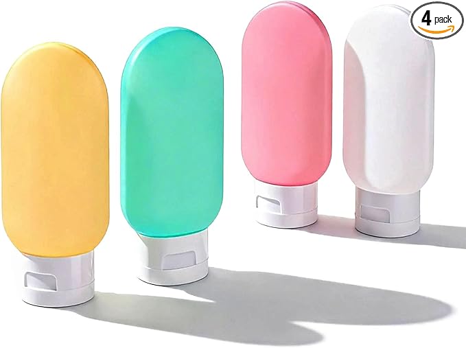 Travel Bottles for Toiletries: 4 Pack 2oz TSA Approved Travel Containers, BPA Free Leak-Proof Refillable Squeeze Bottles, Portable Travel Size Container for Shampoo Conditioner Lotion Body Wash
