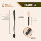 Texas Bushcraft Fire Starter Survival Kit - Ferro Rod Flint Fire Steel, Striker Tool | Cowhide Leather Tinder Bag | Emergency Paracord Bracelet Camping Gear