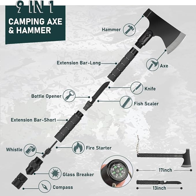 Survival Kit, 262Pcs Survival Gear and Supplies with First Aid Kit Pouch and Crossbody Bag, Emergency Kit with Tent, Camping Axe Hammer, Survival Shovel w/Pick, Bug Out Bag Gifts for Men Women