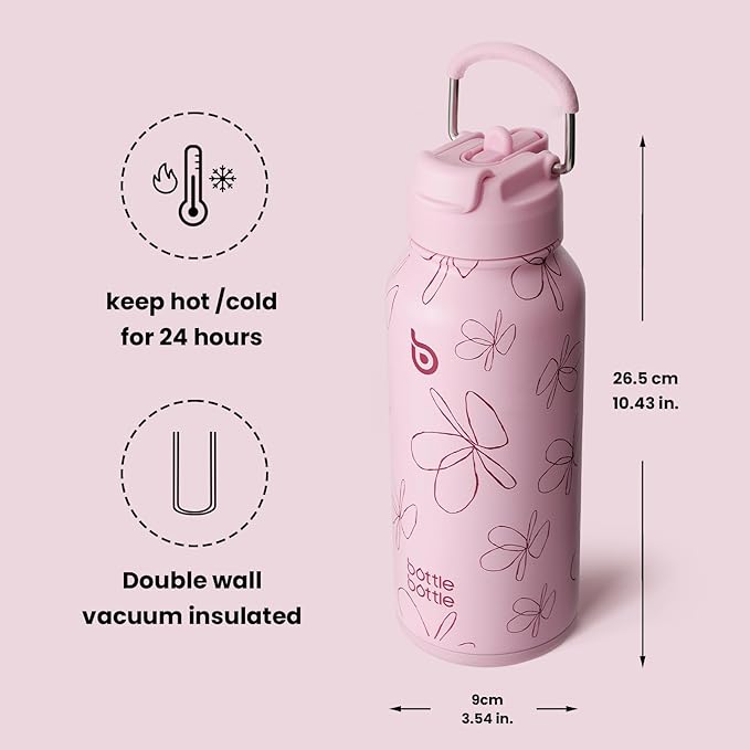 BOTTLE BOTTLE 32oz Insulated Water Bottle Stainless Steel Sport Water Bottle with Straw Dual-use Lid Design for Gym with Pill Box