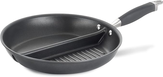 Anolon Advanced Hard Anodized Nonstick Divided Grill / Griddle Pan / Skillet - 12.5 Inch, Gray