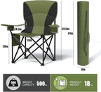 Heavy Duty Folding Chair 500LB Capacity, Oversized Camping Chairs with Cup Holder, Cooler Bag & Storage Pouch, Double-Layer Fabric, Outdoor Chairs for Sports, Lawn Chairs (2, Black Green, Extra Large)