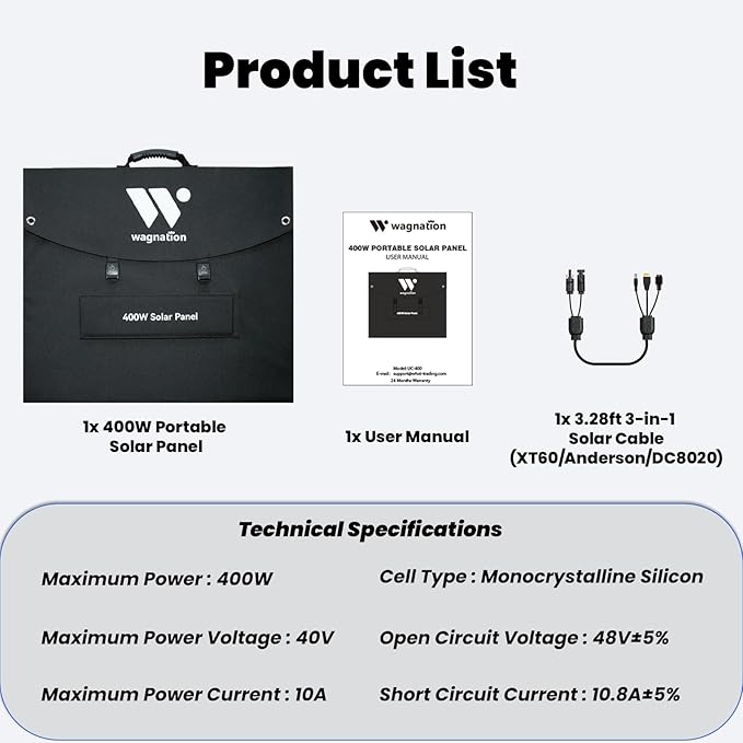 400 Watt Portable Solar Panel, 40V Foldable Solar Panel Charger with Kickstands, MC4 Output for Power Station/Solar Generator, High Efficiency IP65 Waterproof for Camping Hiking RV Blackout