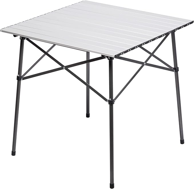 PORTAL Lightweight Aluminum Folding Square Table Roll Up Top 4 People Compact Table with Carry Bag for Camping, Picnic, Backyards, BBQ, Silver