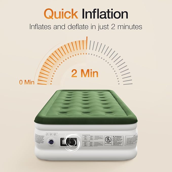 Air Mattress with Built in Pump - Upgraded Twin Blow Up Mattress, 2 Mins Quick Self Inflatable with Double Air Chamber,18"/550lbs Max, Strong Support, for Camping,Home,Guests,Portable Travel