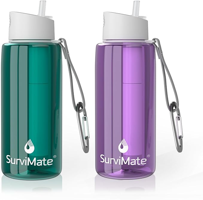 SurviMate Purified Water Bottle for Camping, Hiking, Backpacking and Travel, BPA Free with 5-Stage Intergrated Filter Straw