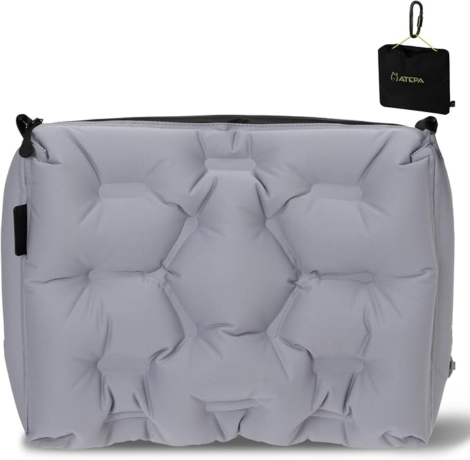 ATEPA 4-in-1 Travel Cushion, Ultralight Portable Inflatable Pillow Seat Cushion Neck & Back Support Travel Bag with Zippered Protection & Convertible Strap for Airplane Camping Backpacking