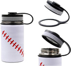 12 oz Baseball Water Bottle, Sports Cup Flask Metal Travel Mug with 2 Lids, Stainless Steel Double Wall Vacuum Leak Proof Insulated Water Bottles, Baseball Accessories Gifts for Boys Girls 8-12 Player
