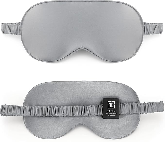 TAFTS Silk Sleep Mask - 22mm 100% Pure Mulberry 6A Silk & Blindfold, Soft Eye Masks, Lightweight, for Travel, Napping, Camping (Silver Grey)