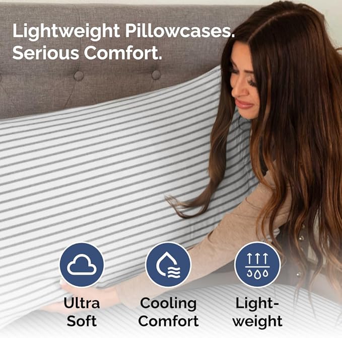 King Pillow Cases Set of 2 - Ultra Soft Hotel Quality Pillowcase Covers - Comfy Cozy Bedding for Women, Men, Kids & Teens - Machine Washable Pillow Protectors - 2 Pieces Set - King Size Grey Stripes