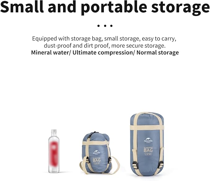 Naturehike Lightweight Compact Sleeping Bag, Envelope Ultralight Backpacking Sleeping Bag Portable, Waterproof, Comfort with Compression Sack for Cold&Warm, Camping, Traveling, Hiking