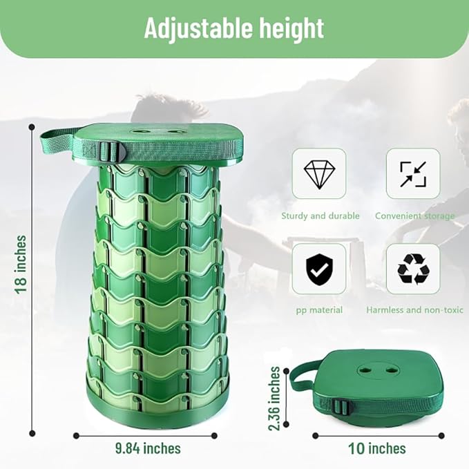 Upgraded Folding Stool Large Square Surface 550lbs Load Capacity Heavy Duty Collapsible Portable Telescopic Stool for Camping Travel Hiking (Camouflage)