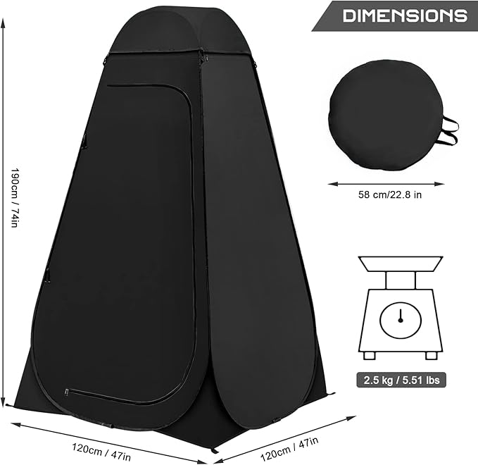 BRIAN & DANY Pop Up Shower Tent, Portable Privacy Camping Changing Tent, Camp Toilet Bathroom Pod with Rain Shelter & Windows, UPF 50+ & Waterproof, 47.2" x 47.2" x 74.8"