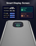 140W Power Bank, 25000mAh Laptop Portable Charger with Smart Digital Display, PD3.1 Fast Charging Battery Pack for MacBook Dell XPS iPad Tablet Steam Deck iPhone 16/15 Series Samsung Switch, Silver