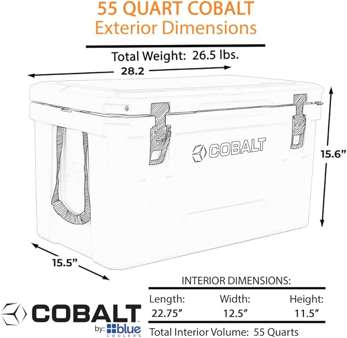 Cobalt 55 Quart Roto Molded Super Ice Cooler | Large Ice Chest - Long Term Ice Retention |