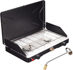 VANSTON 2-Burner Propane Camping Stove, 20,000 Total BTUs Portable Gas Camping Grill, Stovetop with Adjustable Burners, Wind Guards, Heavy-Duty Latch, Built-in Carrying Handle, Pressure regulator