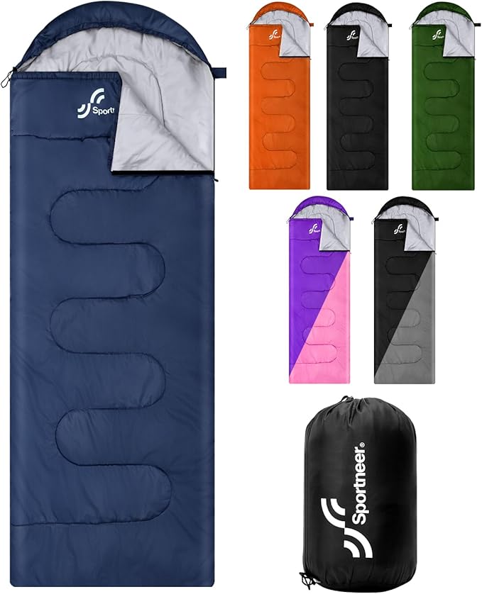 Sportneer Sleeping Bag, 3 Seasons Warm Cold Weather Sleeping Bags for Adults Kids Boys Girls with Compression Sack- Lightweight Camping Essentials Gear Accessories, Backpacking, Hiking