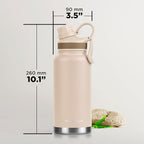 ThermoProof Double-Walled Vacuum Insulated Stainless Steel Water Bottle - Wide Mouth Canteen, Spout & Straw Lids, Dishwasher Safe, Reusable, Leakproof, Hot & Cold for Men, Women & Kids - 32oz, Taupe