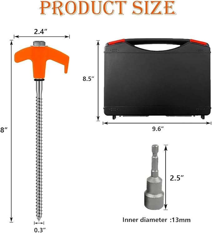 8" Screw in Tent Stakes Heavy Duty, Ground Anchors Screw in, Metal Threaded Tent Spikes, Camping Pegs for Canopies & Gardening Inflatable Decor (20 PCS Orange)