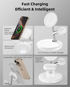 3 in 1 Magnetic Wireless Charger Stand for Apple Devices, TRIBONE Fast Charging Station for iPhone 17/16/15/14/13/12 Series, Apple Watch, Airpods (White)
