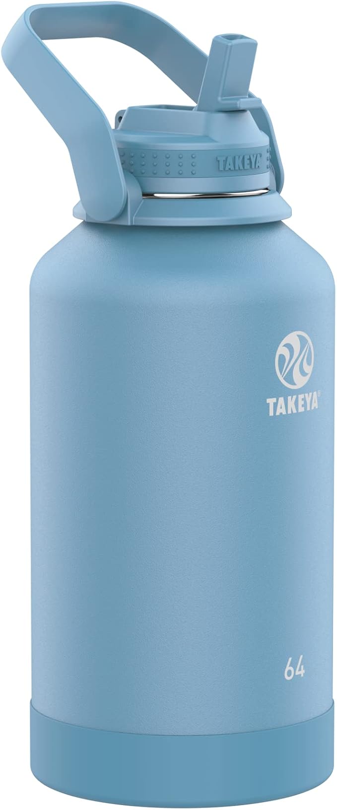 Takeya Actives Water Bottle with Straw Lid - Durable & Easy-Care Water Bottle with Stainless Steel Insulation - BPA-Free Lid with Carry Handle & Straw - Dishwasher-Safe - 64 oz, Bluestone