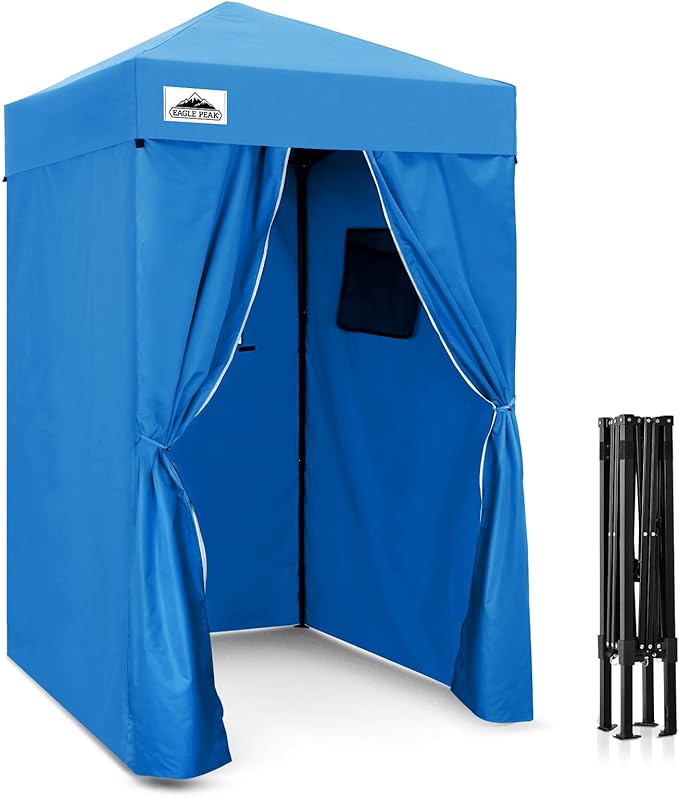 EAGLE PEAK Flex Ultra Compact 4x4 Pop-up Canopy, Sun Shelter, Changing Room, Portable Privacy Canopy Cabana for Pool, Fashion Photoshoots, or Camping, Light Blue