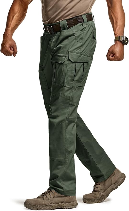 CQR Men's Flex Ripstop Tactical Pants, Water Resistant Stretch Cargo Pants, Lightweight EDC Hiking Work Pants
