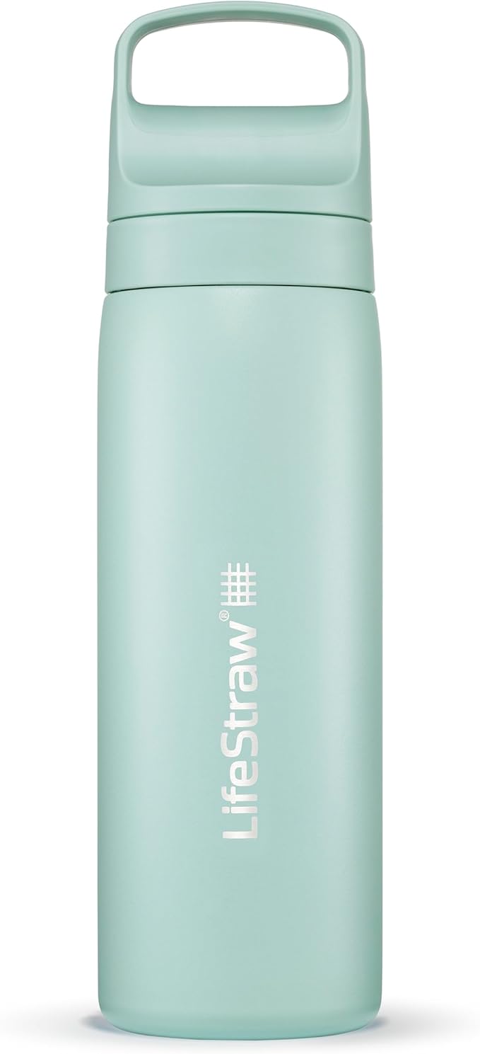 LifeStraw Go Series – Insulated Stainless Steel Water Filter Bottle for Travel and Everyday Use, Removes Bacteria, Parasites and Microplastics, Improves Taste, 18oz Seafoam