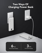 VRURC Portable Charger 10000mAh, Slim Portable Charger with Wall Plug, 22.5W USB Port Fast Charging Power Bank with Cables, 4 Outputs 2 Inputs Travel Essentials Battery for Smartphones-White (1 Pack)