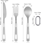 Titanium Camping Utensils Spoon Fork Knife Set Lightweight Camping Cutlery, Travel Utensil Cutlery Set Travel Silverware Set with Carrying Bag and Carabiner for Backpacking Hiking