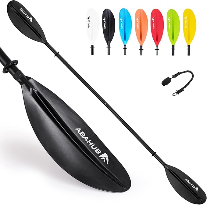 Abahub Kayak Paddle, 90.5 Inches Kayaking Oars for Boating, Canoeing with Free Paddle Leash, Aluminum Alloy Shaft Black/Blue/Green/Orange/Yellow Plastic Blades