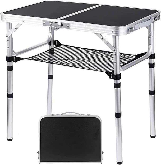 Folding Camping Table, Adjustable Height Folding Table, Portable Aluminum Small Folding Table with Carry Handle for Picnic, BBQ, Indoor, Office