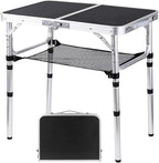 Folding Camping Table, Adjustable Height Folding Table, Portable Aluminum Small Folding Table with Carry Handle for Picnic, BBQ, Indoor, Office