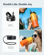 BUZIO 32oz Insulated Water Bottle, Triple Wall Vacuum Stainless Steel Water Flask with Straw Lid, BPA-Free Leakproof Sports Canteen for Sports Hiking, Cold 48H & Hot 24H- Yellow Orange