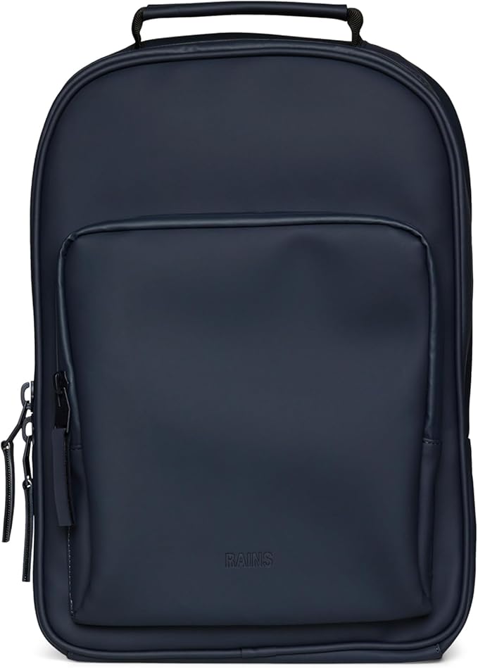 RAINS Book Daypack - Navy Laptop Backpack for Men and Women, Waterproof Black Minimalist Commuter Bag with 15” Laptop Room, Front Zip Pocket - 2 Year Warranty
